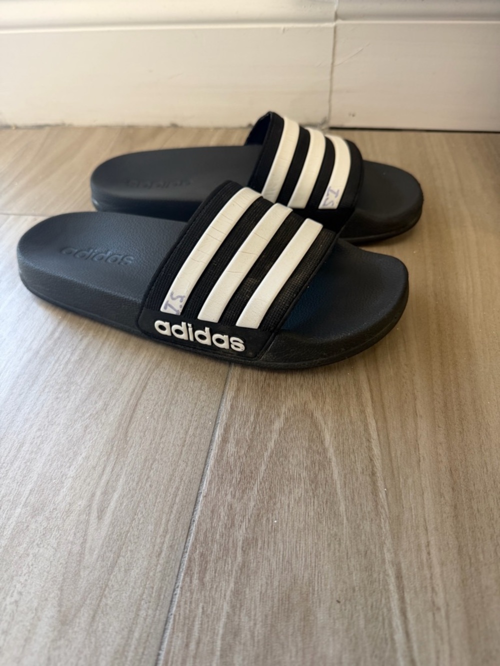 adidas Adilette Kids Black and White Slide Sandals with Iconic Stripes